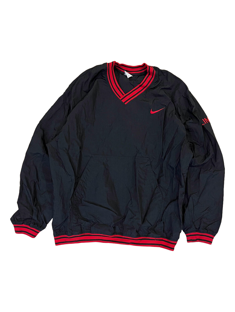 Vintage Nike Pullover Windbreaker Size Large White Tag Black Red V Neck 90s